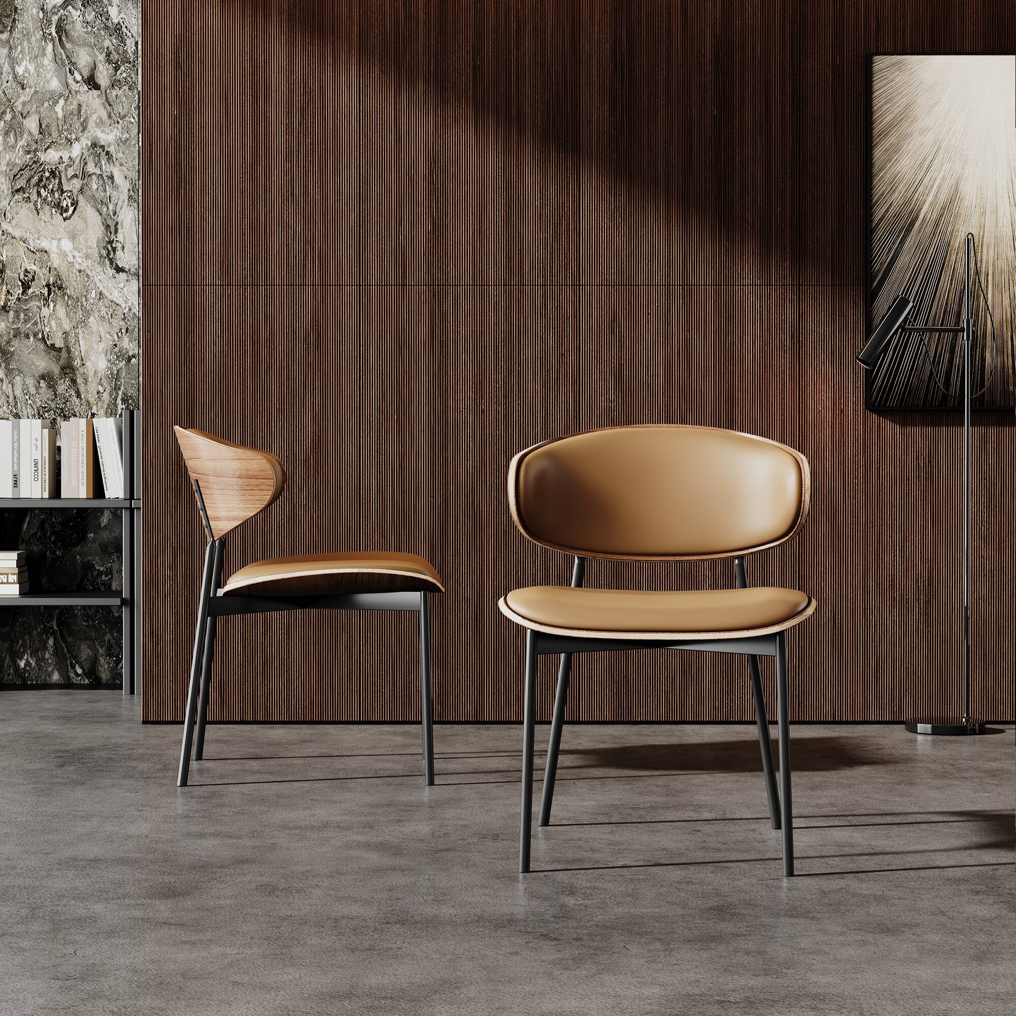 Alt View 4. luck idea - Dining Chairs Set of 2 Wood Grain Accent Arched Backrest - Brown.