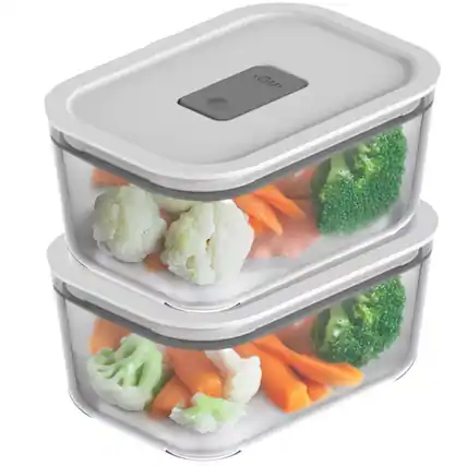 Front. OU - OU Glass Food Storage Container Set 4pc (set of 2), Stackable, Leak Proof Lid with Microwave Valve.