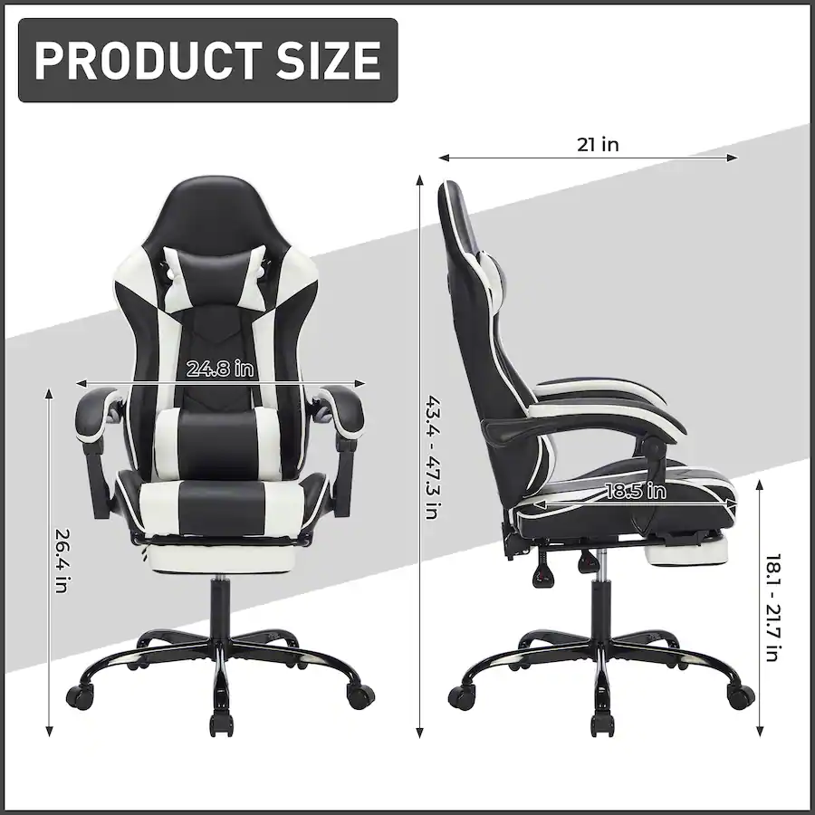 Product size comparison diagram showing chair dimensions.