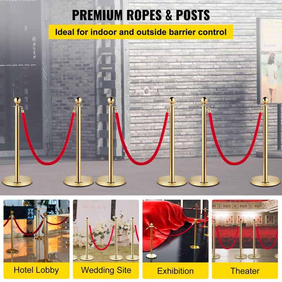 Velvent Rope VEVOR Velvet Ropes and Posts, 5 ft/1.5 m Red Rope, Stainless Steel ...
