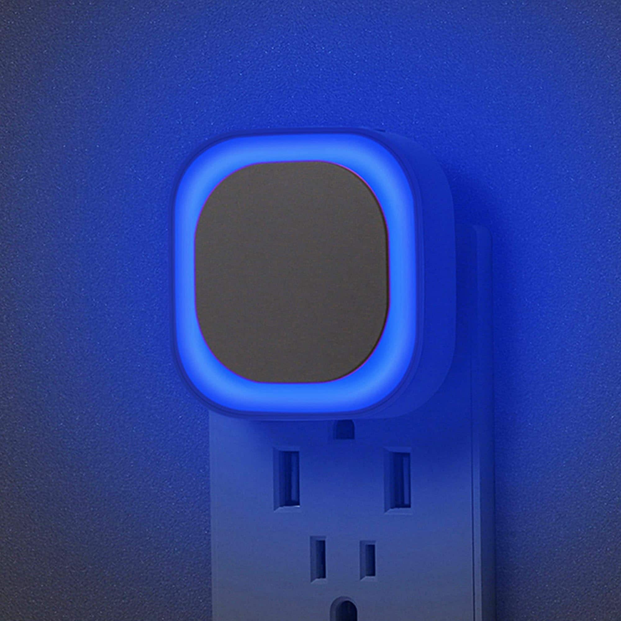 Dazzed Corner - 2 Pack Plug-In Night Light, Auto Dusk to Dawn, Soft Glow, Dimmable Diffused Light - Blue