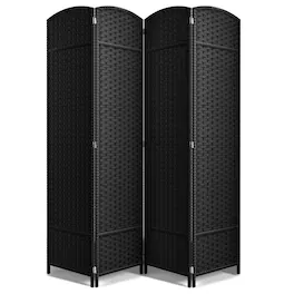 Sorbus - 4 Panel Room Divider 6 ft. Tall - Privacy Screen, Extra Wide Double Hinged Panels, Mesh Hand-Woven Design - Black