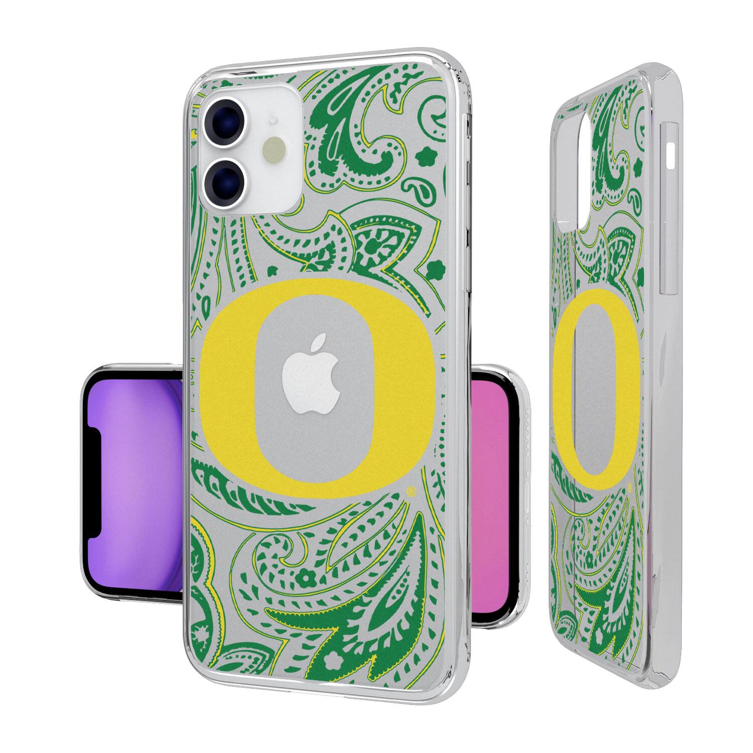 Alt View 1. Keyscaper - Oregon Ducks iPhone Paisley Design Clear Case - 14 Plus - Multicolor.
