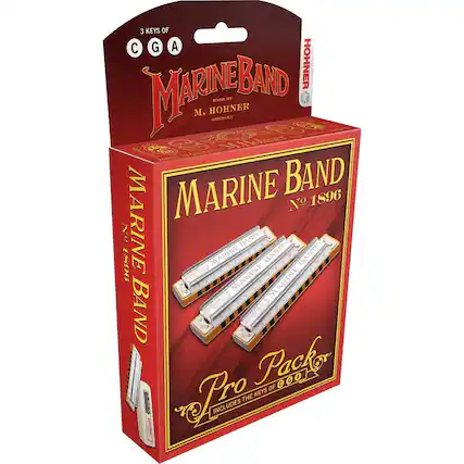 3 KEYS OF C G A
MARINE BAND
MADE BY M. HOHNER
GERMANY
MARINE BAND
No 1896
Pro Pack
INCLUDES THE KEYS OF C G A