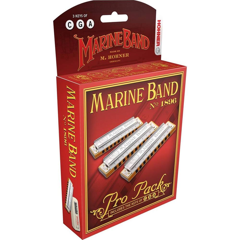 3 KEYS OF C G A  
MARINE BAND  
MADE BY M. HOHNER  
GERMANY  

MARINE BAND  
No 1896  

Pro Pack  
INCLUDES THE KEYS OF C G A