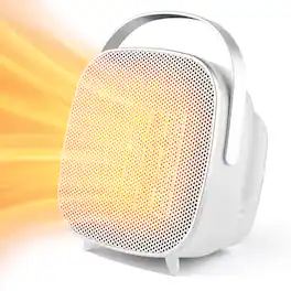 Airo Comfort - 1500-Watt 8 inch Compact Portable Ceramic Space Heater with Digital Thermostat 7-Hour Timer Touch Controls White