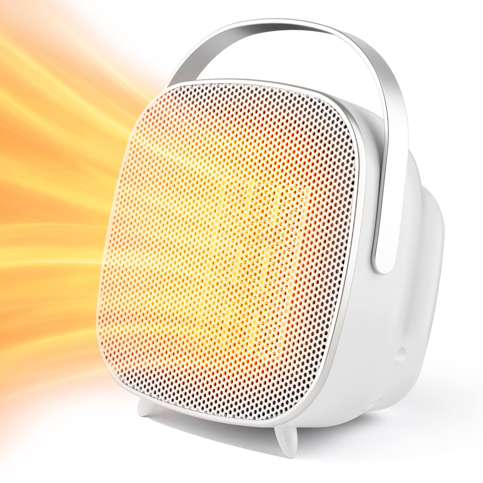 Front. Airo Comfort - 1500-Watt 8 inch Compact Portable Ceramic Space Heater with Digital Thermostat 7-Hour Timer Touch Controls White.
