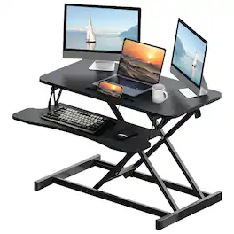 Glintex - Ergonomic Standing Desk Converter – Adjustable Sit & Stand Workstation with Spacious Surface for Monitors & Laptops - Black