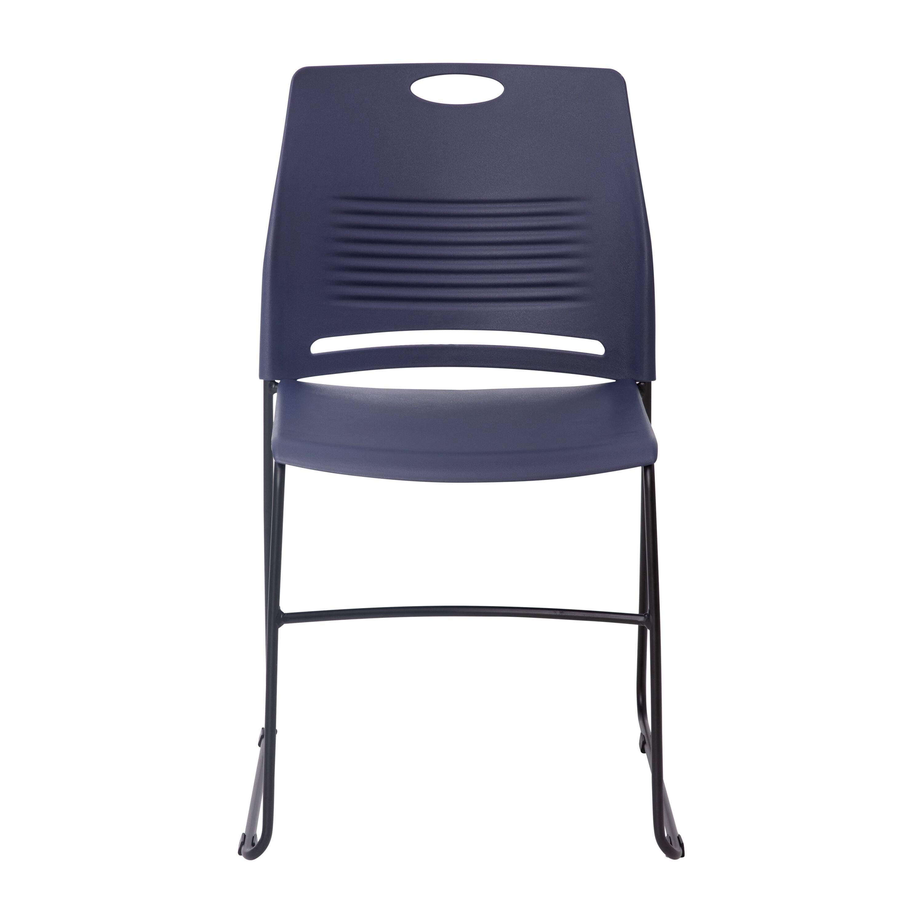 Alt View 10. Emma + Oliver - Heavy Duty 660 lb. Capacity Plastic Stack Chair with Steel Sled Base Frame - Navy.
