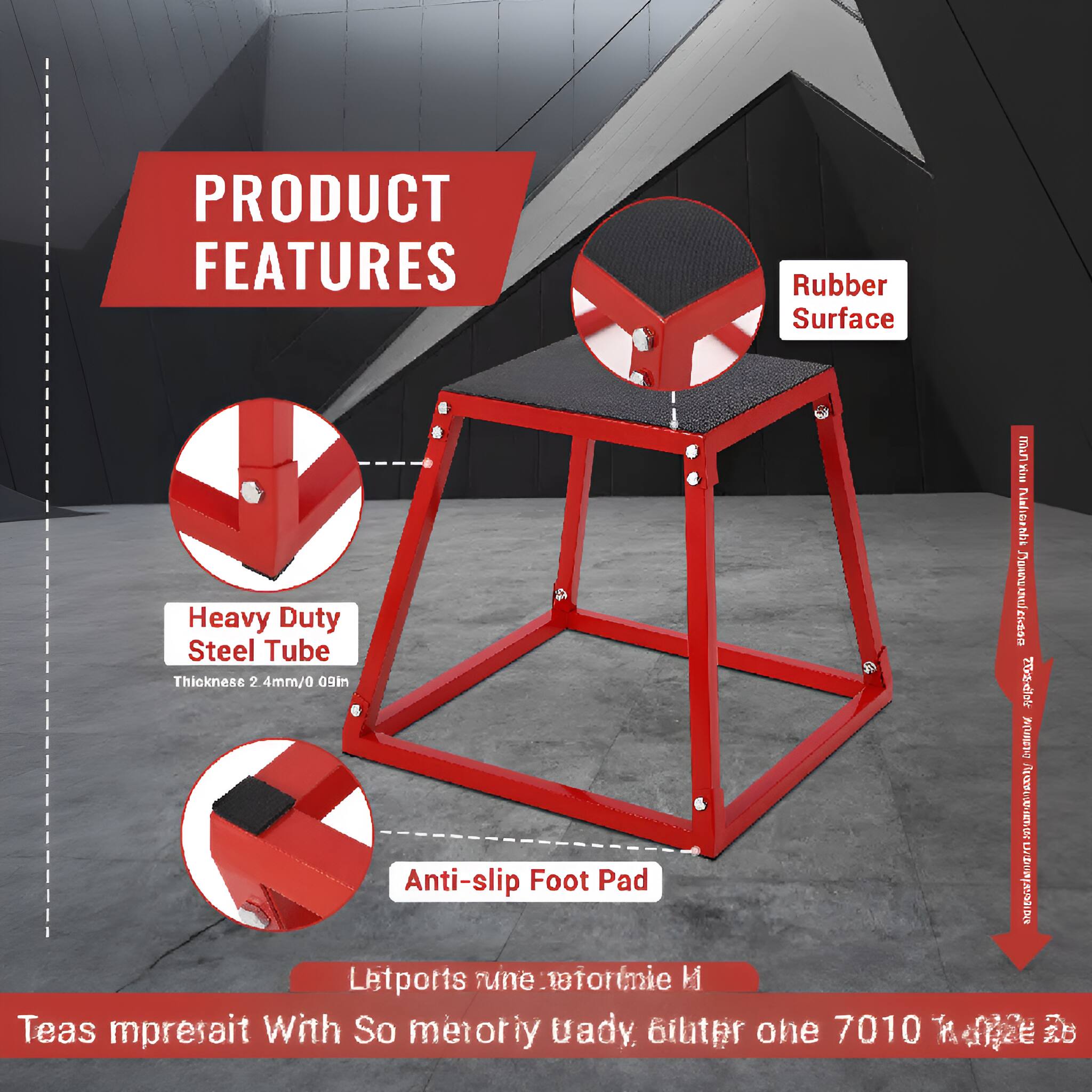 PRODUCT FEATURES

- Rubber Surface
- Heavy Duty Steel Tube
  - Thickness: 2.4mm/0.09in
- Anti-slip Foot Pad

Letports rune atorme Teas mpreait With So metorly tady. Gilter ohe 7010 2B