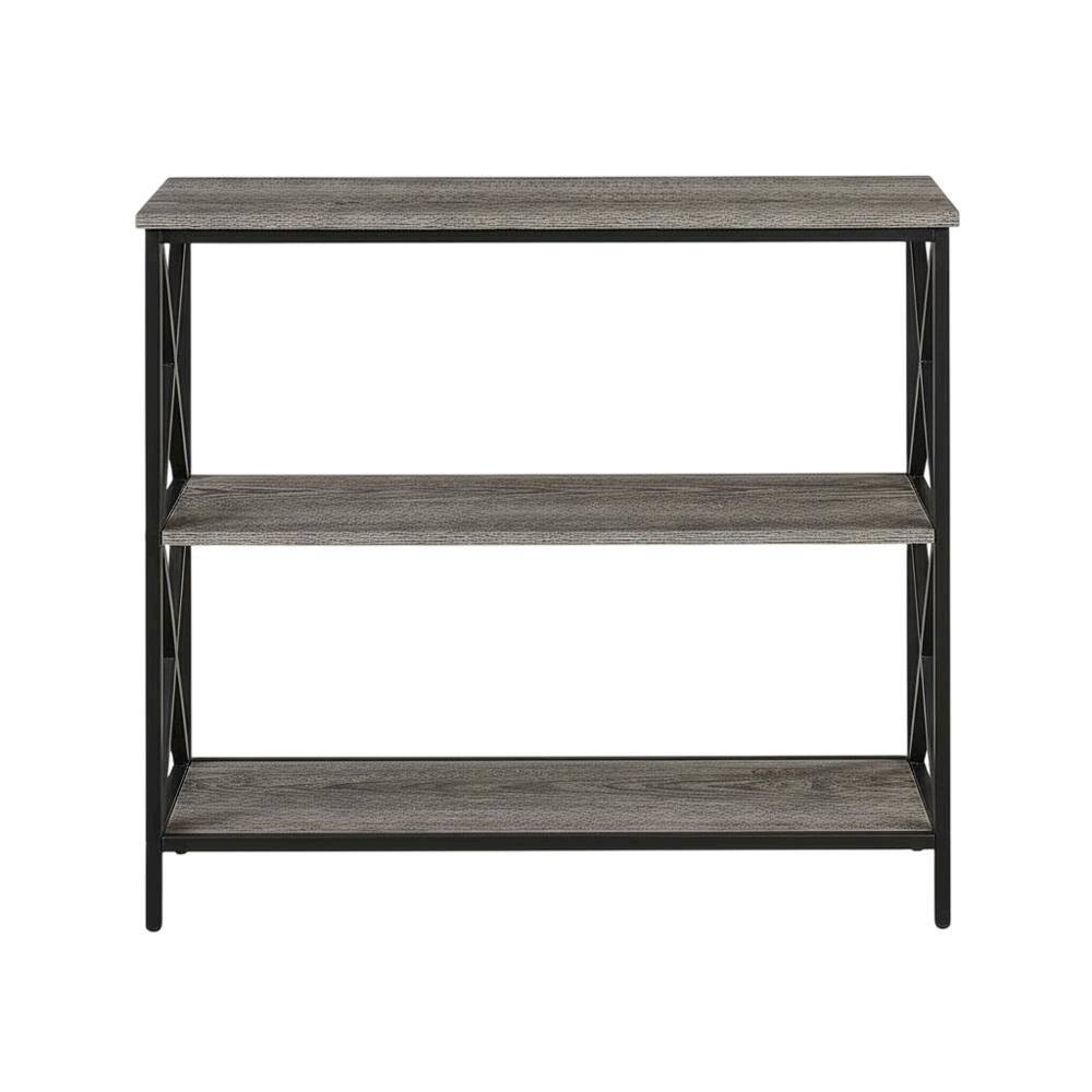 Angle. FurniFact - Powder Coated Metal 3-Tier Bookcase with Non-Lead Paint Finish - Weathered Gray.