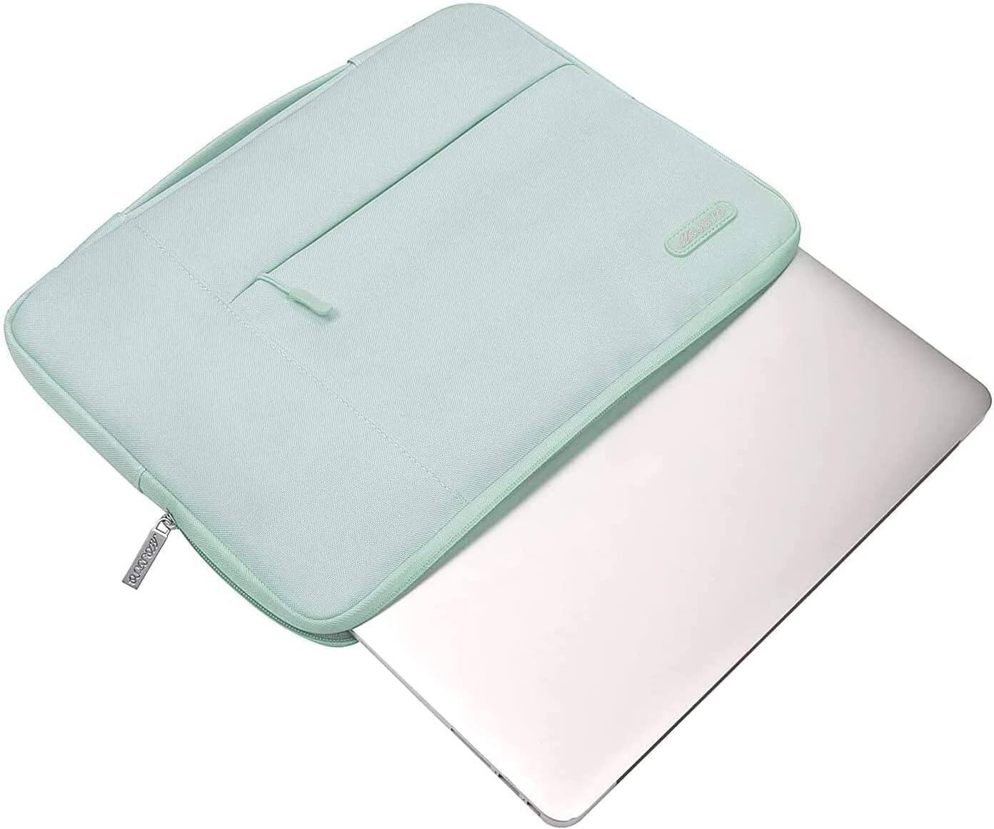 Back. mosiso - 16-inch Laptop Sleeve with Handle, Slim Protective Case for 15–16-inch Laptops - Mint Green.