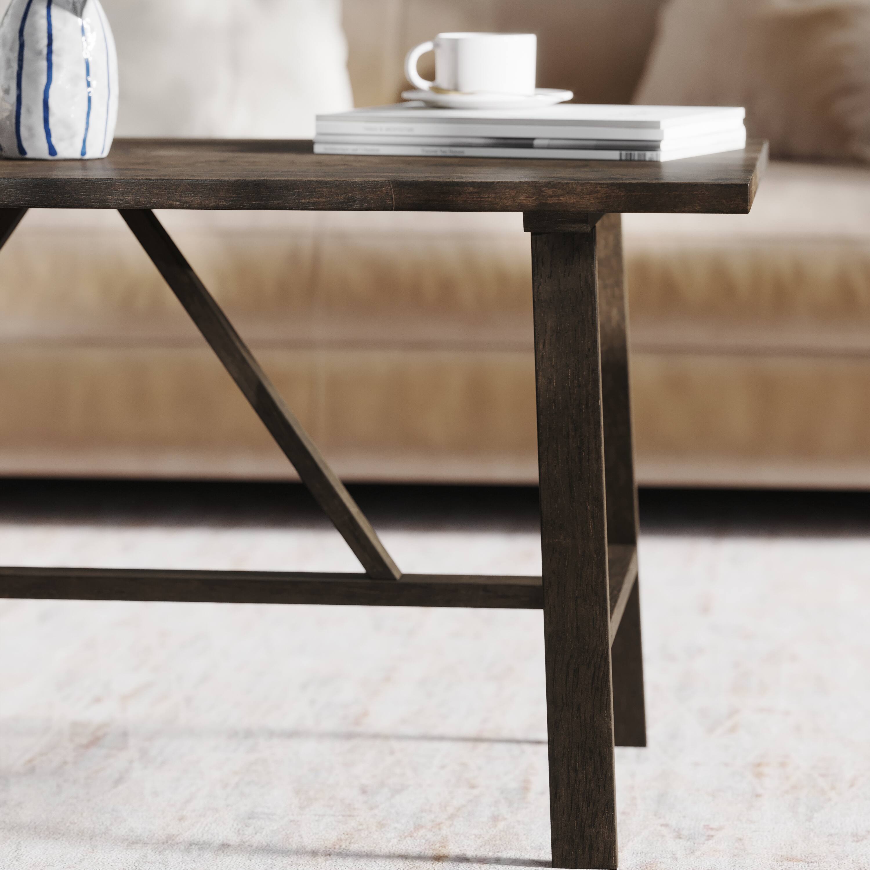 Alt View 4. Emma + Oliver - Saul Solid Wood Farmhouse Trestle Coffee Table - Dark Gray.