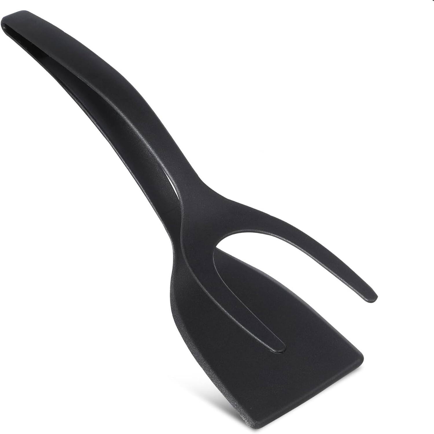 Giantpower - 2 in 1 Grip and Flip Spatula Tongs Egg Flipper Tong - Black