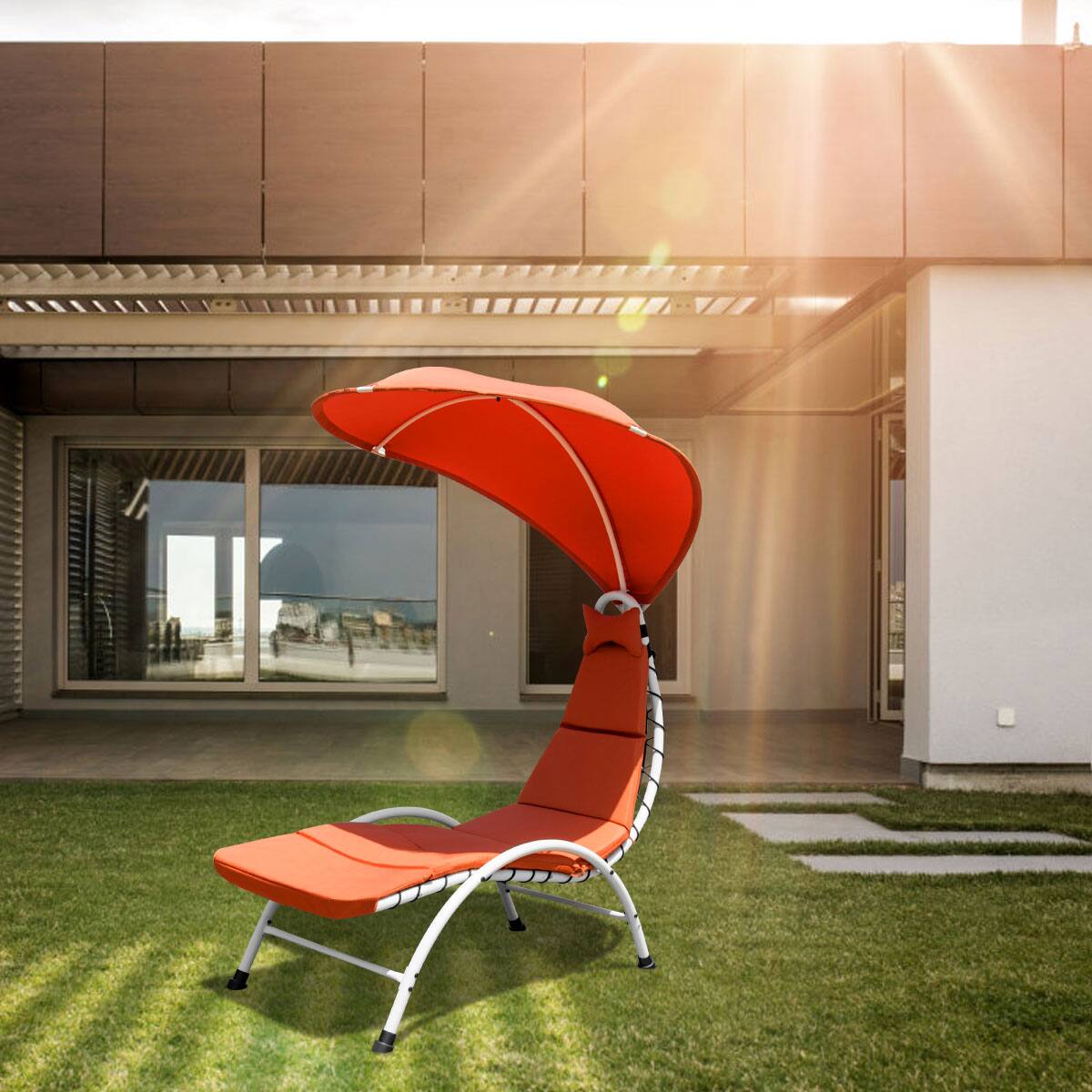 Alt View 1. Costway - Costway Chaise Lounge Chair with Canopy Hammock Chair with Canopy - Orange.