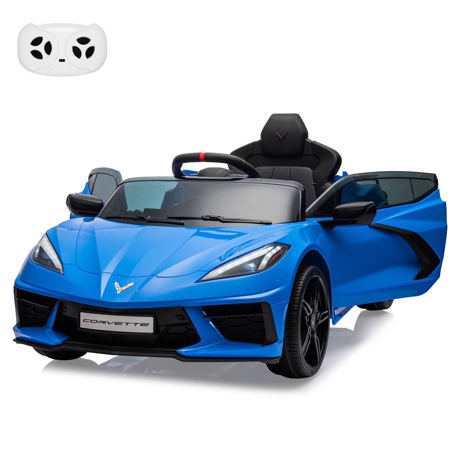 Front. Qeetex - 12V Kids Ride On Car Sports Licensed Corvette Electric Car Toy for Kids Best Gifts, Blue.