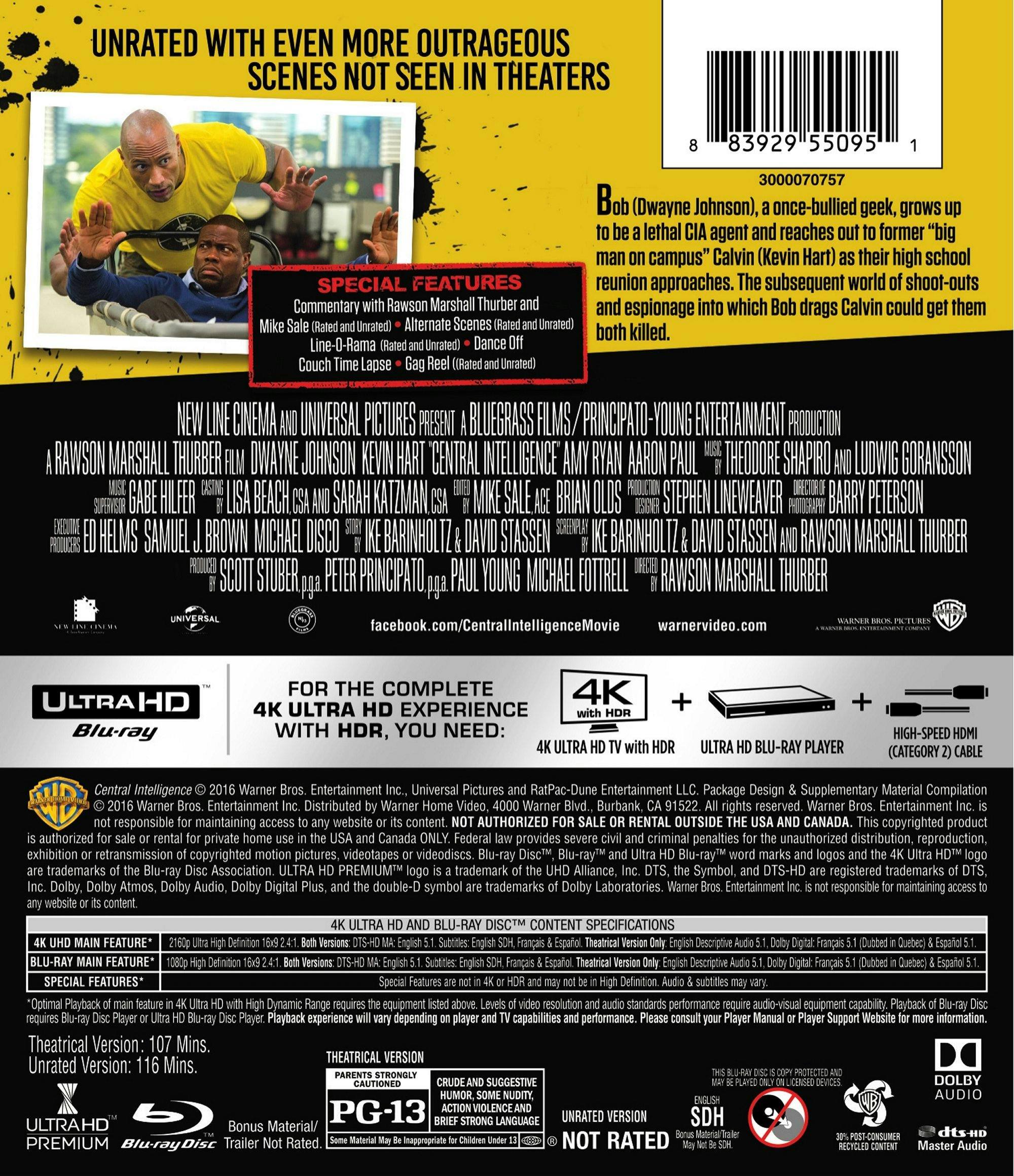 Back. Central Intelligence   - 4K Blu-Ray.