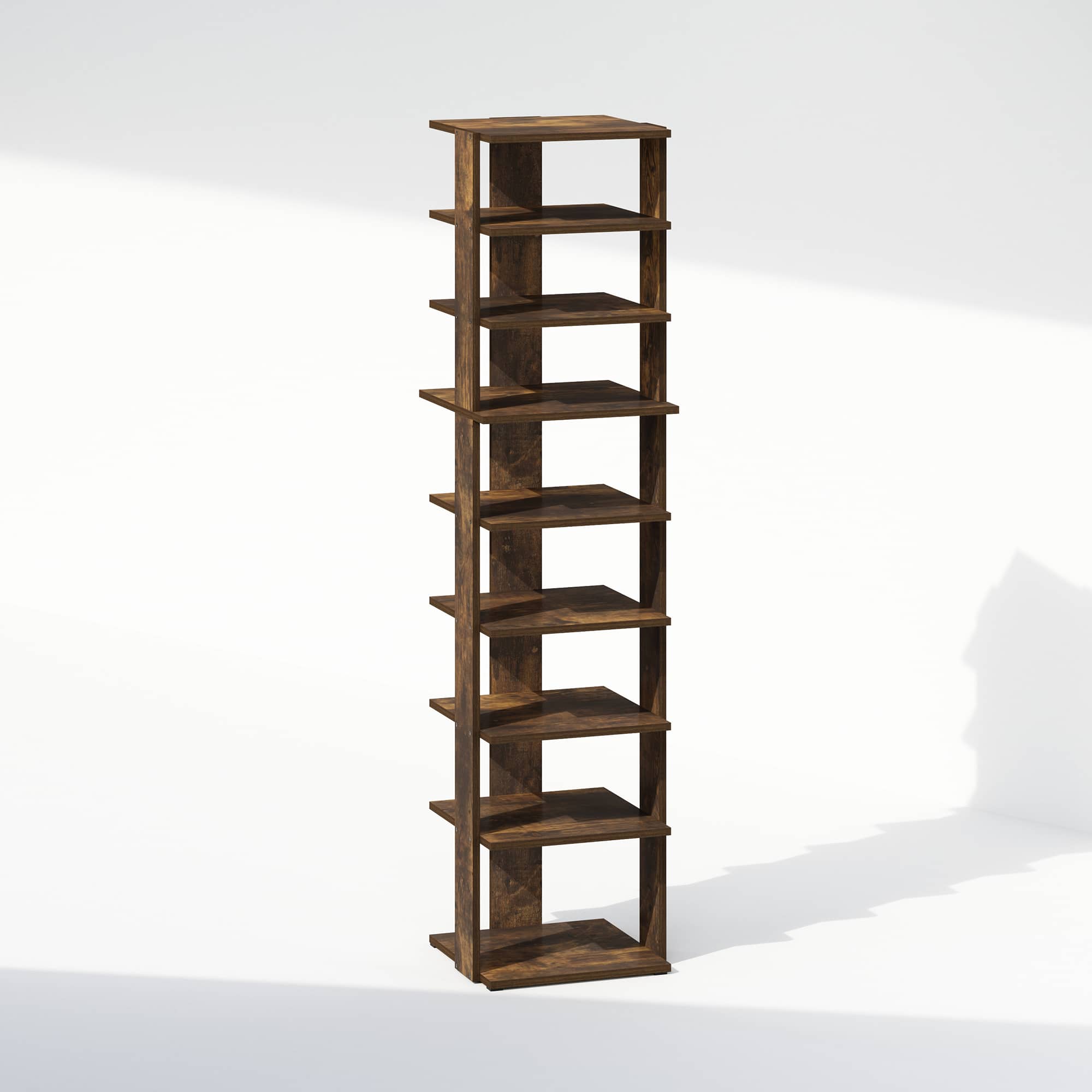 Furinno - Compact 9-Tier Vertical Space Saving Free Standing Corner Shelf, Display Rack, Amber Pine - Amber Pine