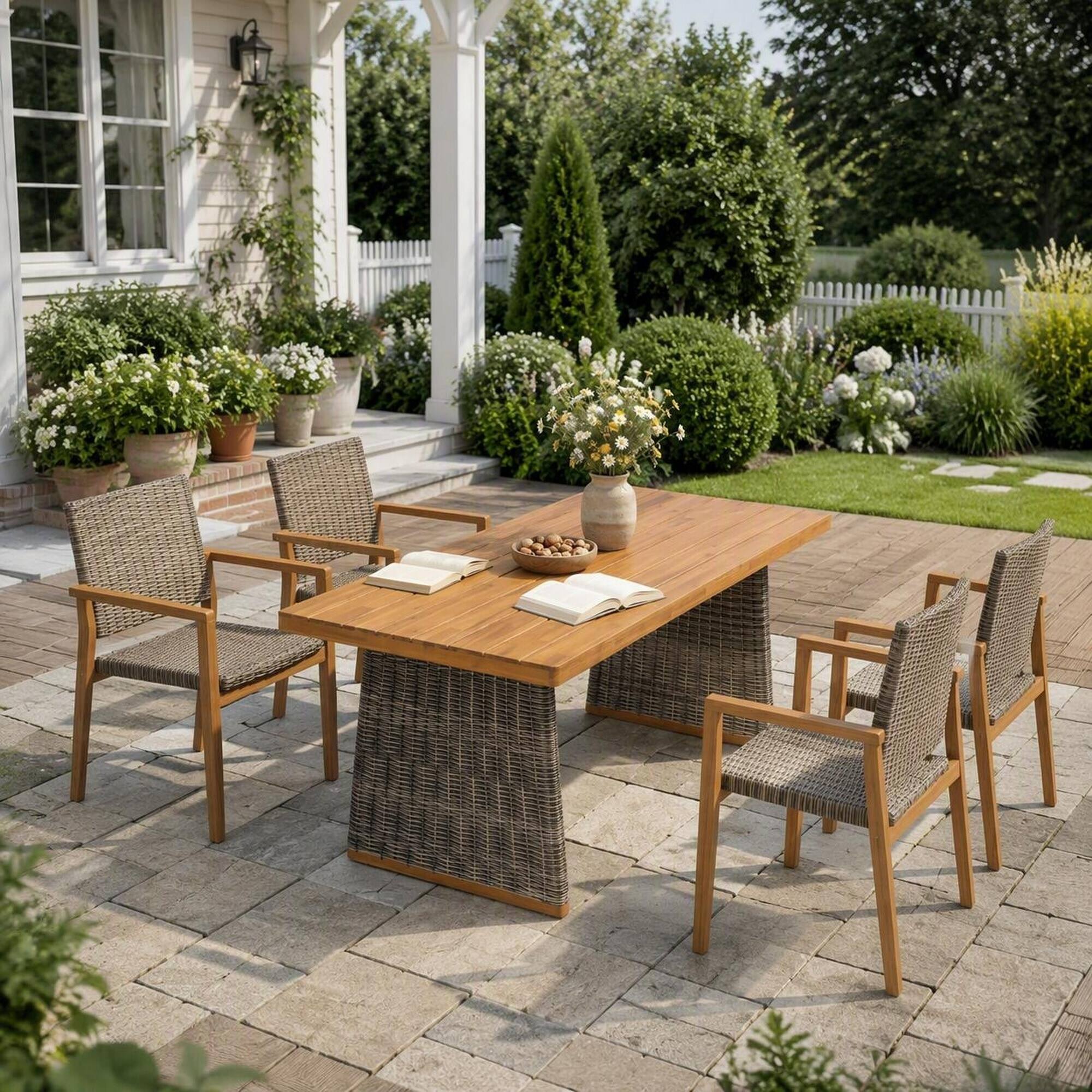 RYHNUYNE Rectangular Outdoor Dining Table With Acacia Wood Slat Top ...