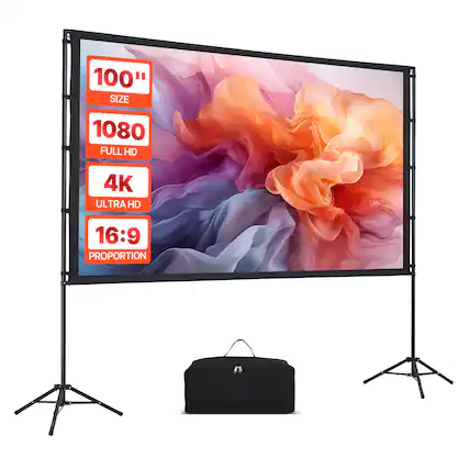 VEVOR - Projector Screen with Stand, 100 Inch 160° Wide Angle Indoor Outdoor Projection Screen, 16:9 4K HD Dual-Tripod Screens - Black