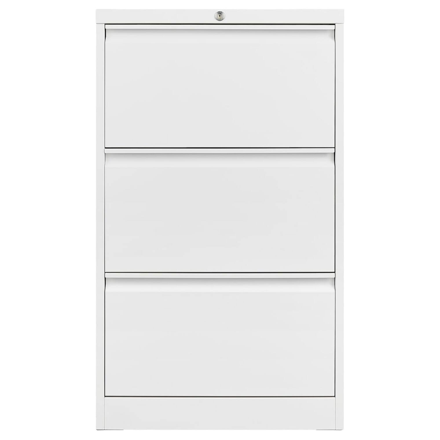 Left. GARVEE - 3 Drawers Lateral File Cabinet with Lock, Metal Filing Cabinet with Card Holder, Steel Drawer File Cabinets - White.