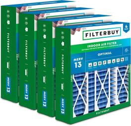 Filterbuy - 20x25.25x3.5 MERV 13 Smoke & Allergy Defense, Pleated HVAC AC Furnace Air Filters Replacement for AprilAire (4-Pack) - Blue