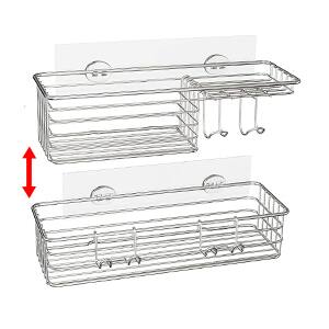Left. Oumilen - No-Drill Shower Caddy with Removable Hooks, Silver Metal - Silver.