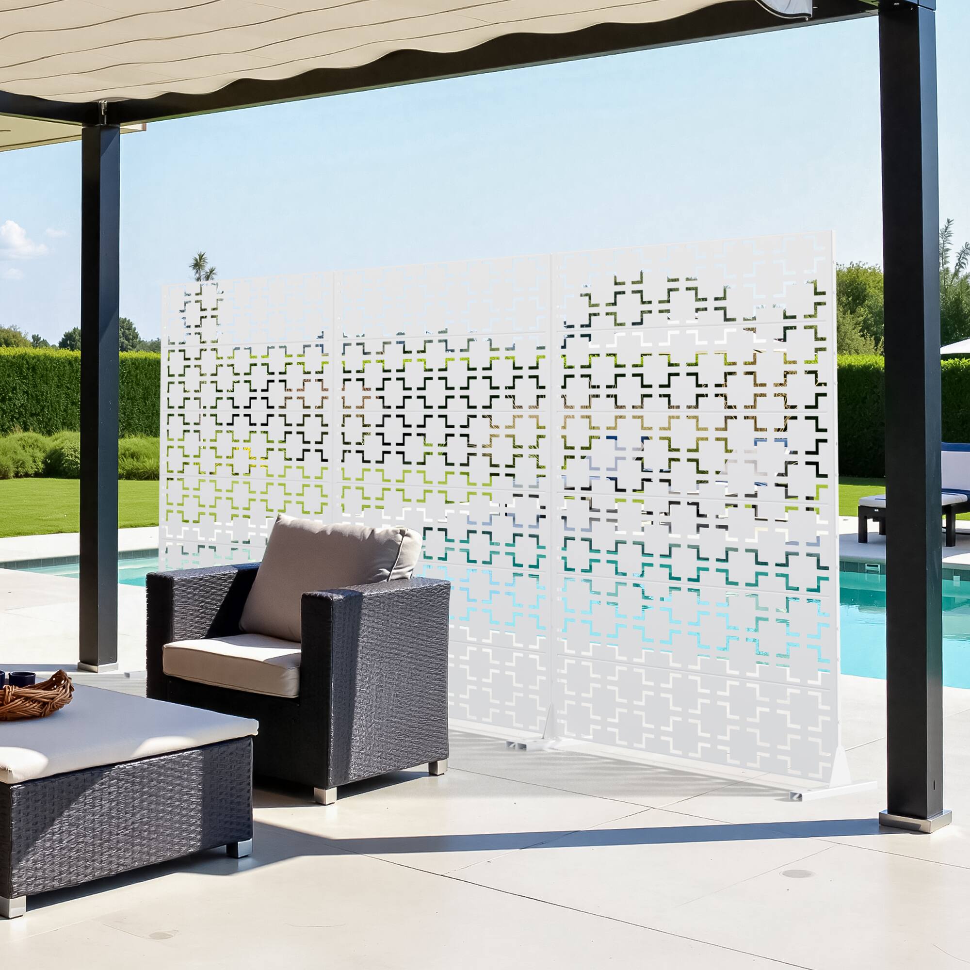Alt View 6. PexFix - 72 in. x 47 in. Square Pattern Metal Outdoor Privacy Screen & Panels, Freestanding Garden Divider Fence - White.