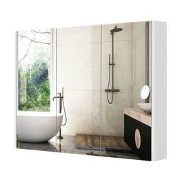 Pefilos - Frameless Bathroom Wall Mounted Mirror Cabinet with 3 Doors and Adjustable Shelves, Bathroom Cabinet for Bathroom - White