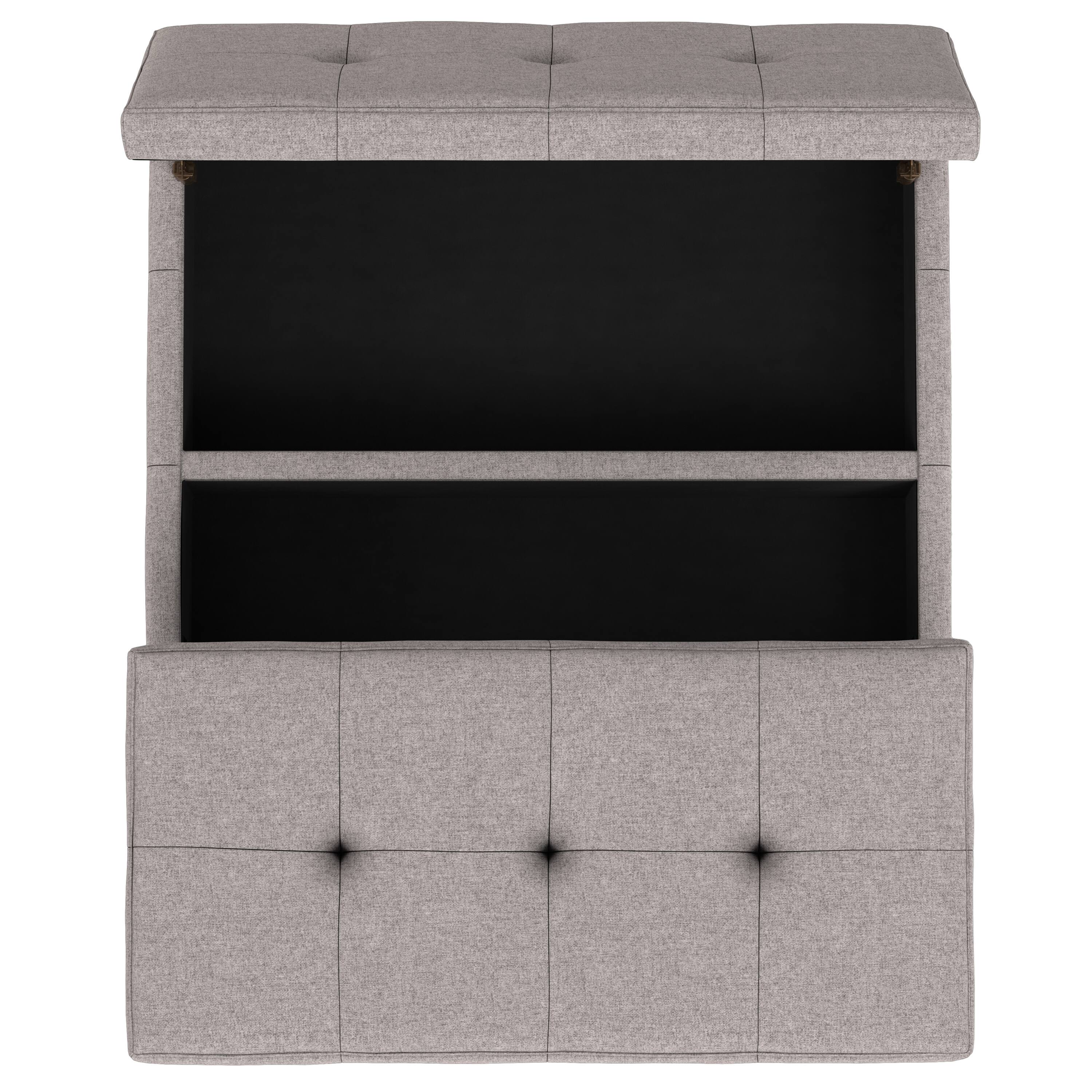 Alt View 4. Simpli Home - Dover 36 inch Wide Contemporary Square Lift Top Coffee Table Storage Ottoman in Cloud Grey Polyester Linen, Assembled - Cloud Grey.