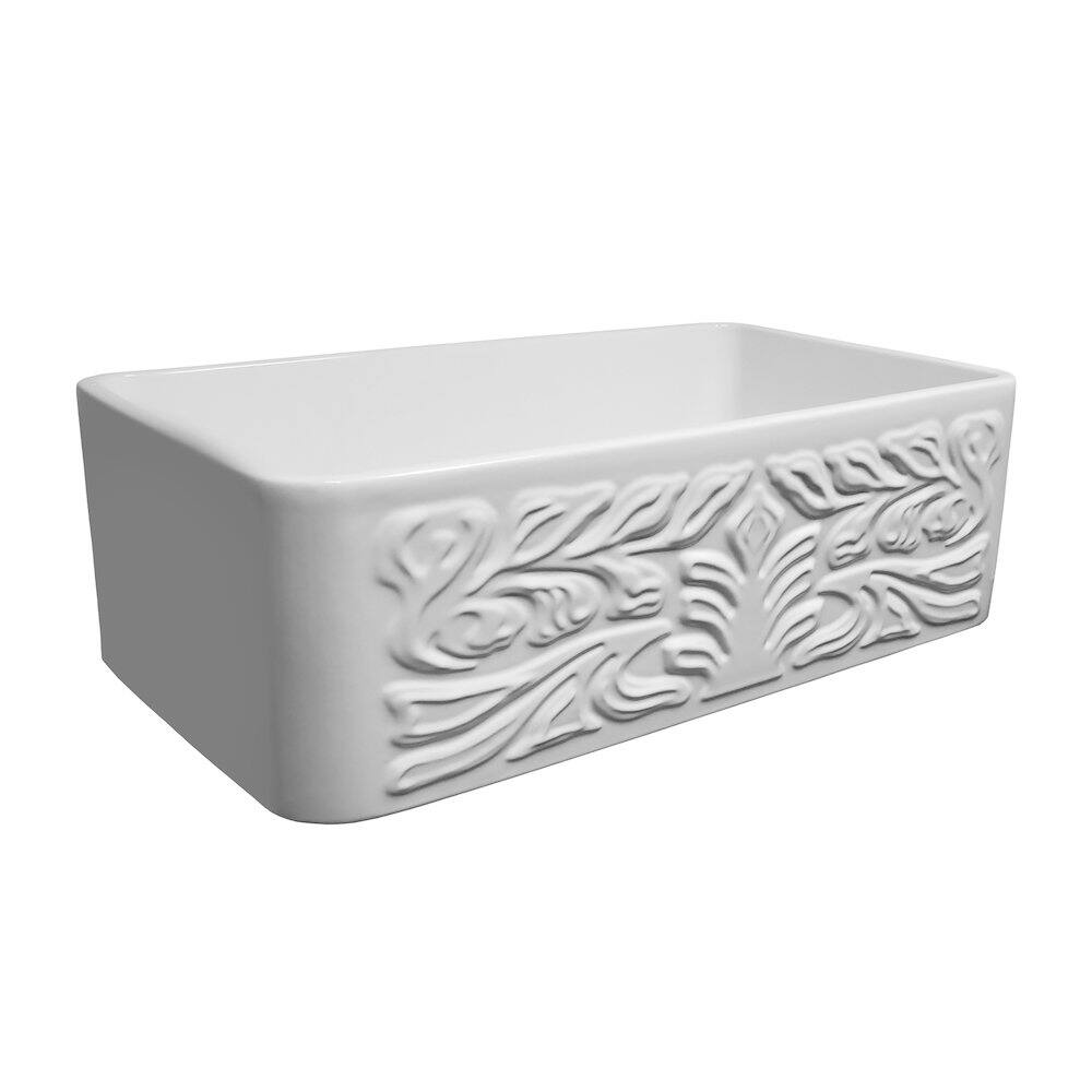 Alt View 1. Whitehaus - Whitehaus Farmhaus Fireclay Reversible Sink with a Gothichaus Swirl Design Front Apron on One Side - White.