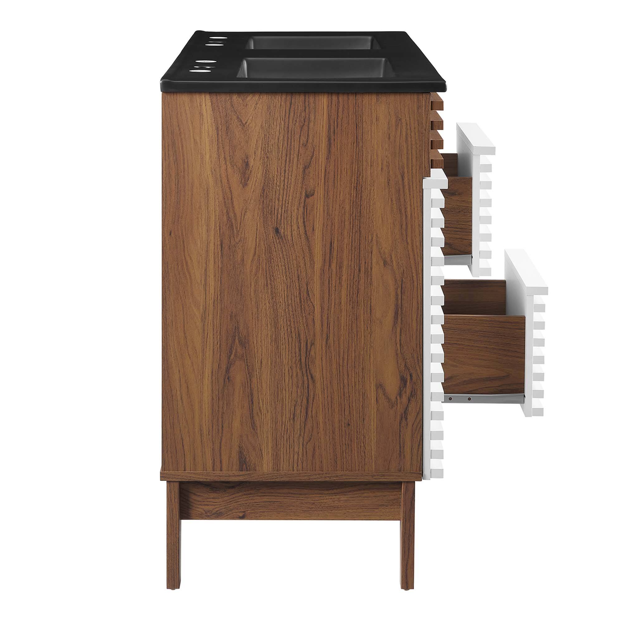 Alt View 4. Modway - Render 48" Bathroom  Vanity with Black Basin Included - White Walnut Black.