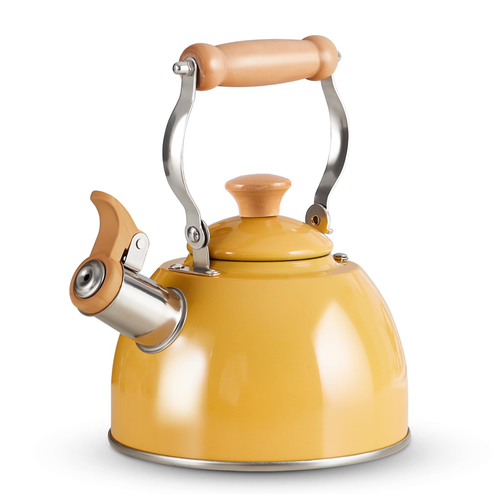 PARKER SLATER - Tea Kettle Pot With Cool Touch Handle Teapot Food Grade Stainless Steel Stovetop Whistling Small Kettles 1.6 Quart - Yellow(1.6QT)