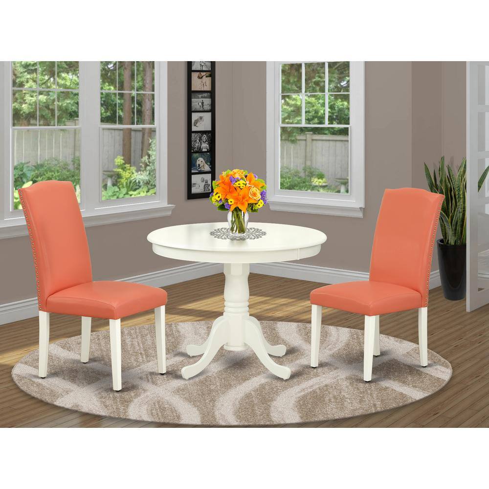 Back. East West Furniture - Dining Room Set Linen White - Brown.