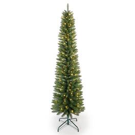 BreeBe - 6FT Pencil Christmas Tree with 150 Warm White LED Lights Slim PVC Tree with 358 Tips - Green