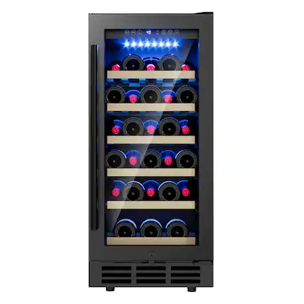 Front. Euhomy - 30-Bottle 15 in Dual Zone Wine Fridge - Black Undercounter/Freestanding Cooler, Reversible Door & Removable Shelves - black.