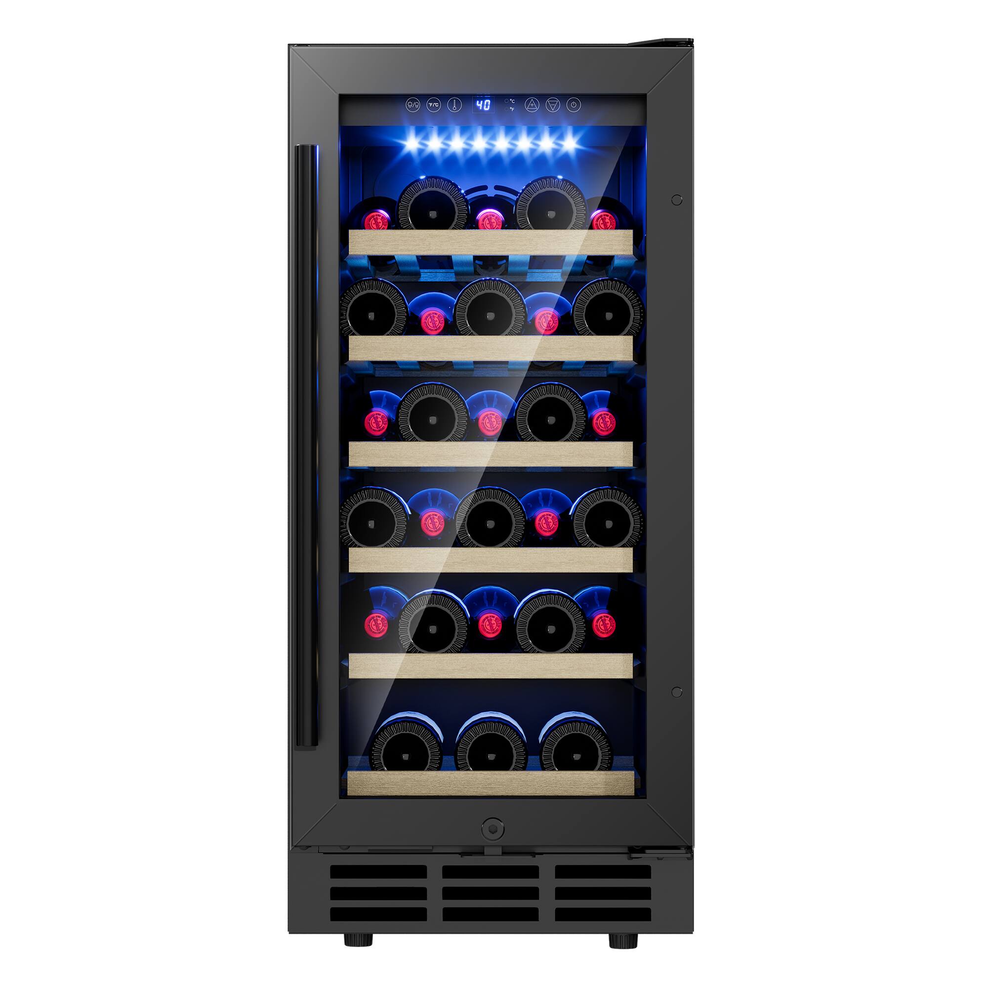 Front. Euhomy - 30-Bottle 15 in Dual Zone Wine Fridge - Black Undercounter/Freestanding Cooler, Reversible Door & Removable Shelves - black.