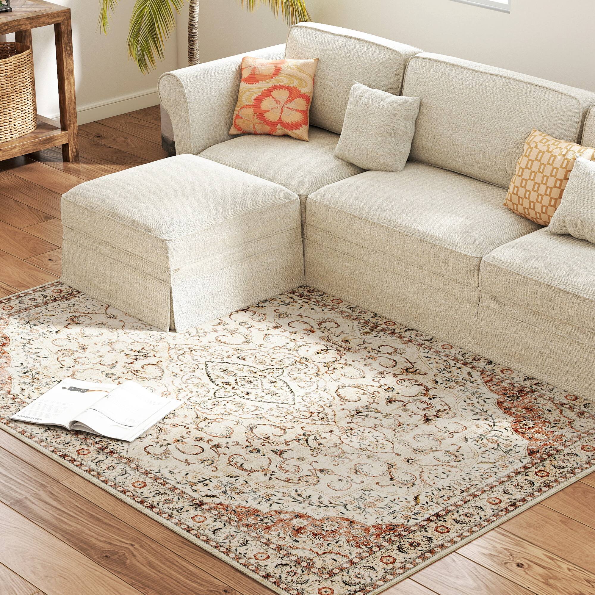 Alt View 7. Homcom - Area Rug 4x6, Machine Washable Non-Slip Classical Floral Print, Mixed-Brown - Mixed Brown.