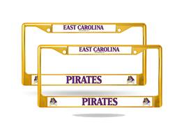 Rico Industries - East Carolina Pirates Gold Painted Chrome Metal License Plate Frame - Set of 2 Frames - Multi
