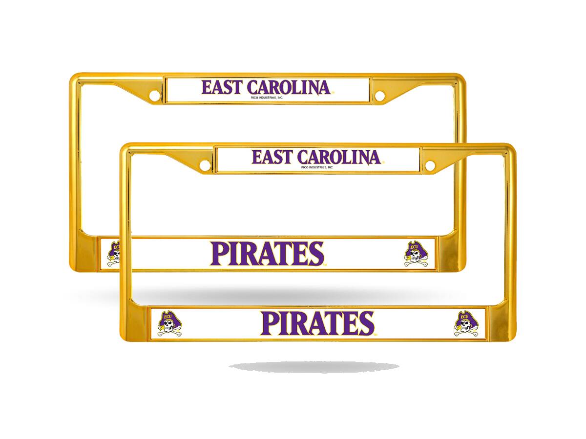 East Carolina Pirates Gold Painted Chrome Metal License Plate Frame - Set of 2 Frames
