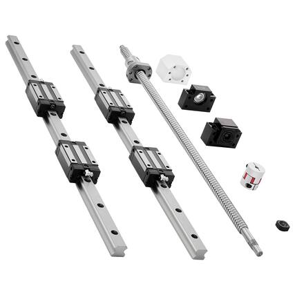 Front. VEVOR - Linear Rail Guide Kit, HGR20, 2PCS 600 mm (23.62 inch) Linear Rails and 1PCS Ball Screw, 4PCS Slide Blocks - Silver.