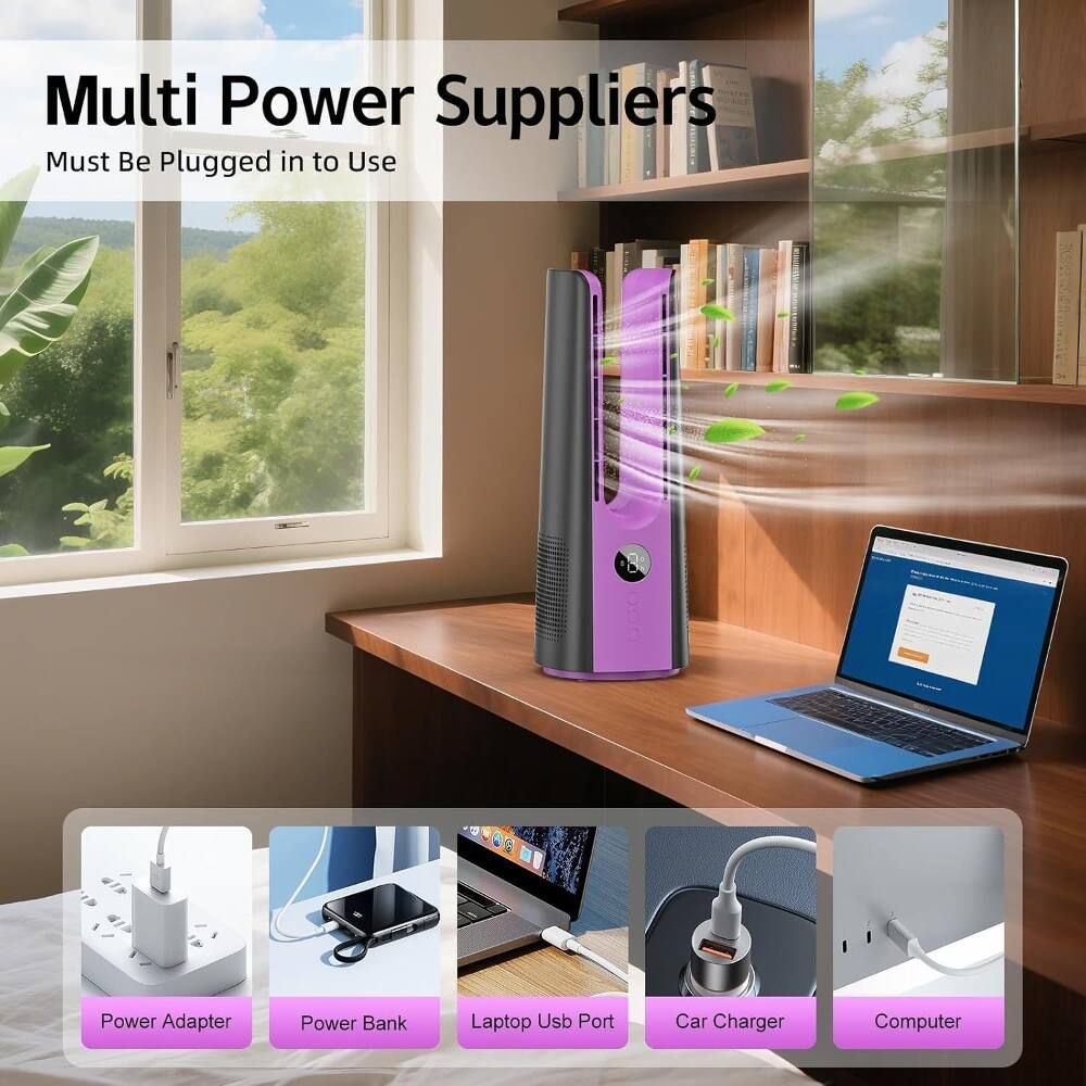 Multi Power Suppliers  
Must Be Plugged in to Use  

Power Adapter  
Power Bank  
Laptop Usb Port  
Car Charger  
Computer