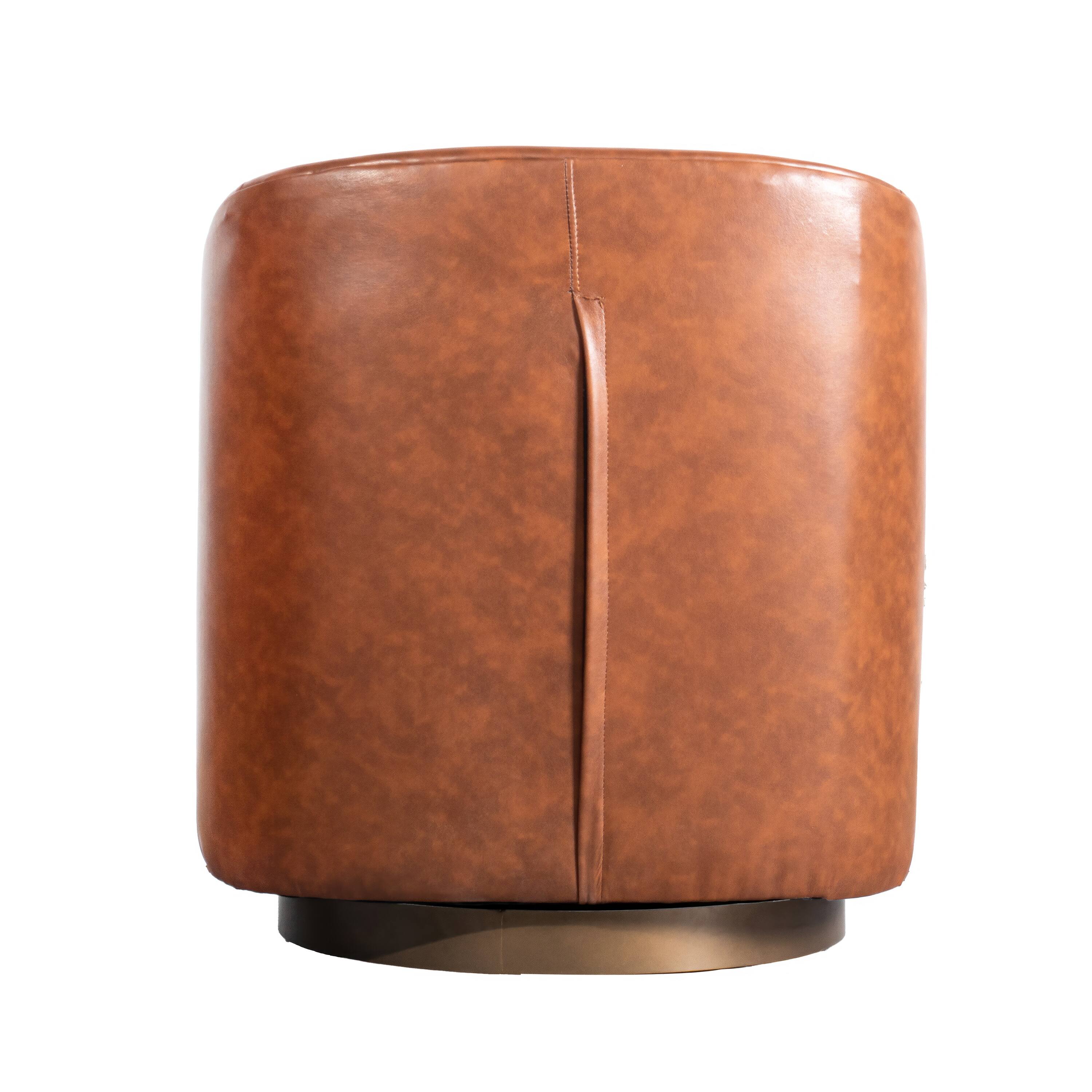 Alt View 7. Emma + Oliver - Della Club Style Barrel Accent Chair with 360 Degree Swivel Brushed Gold Vinyl Wrapped Base and Sloped Armrests - Brown Faux Leather.