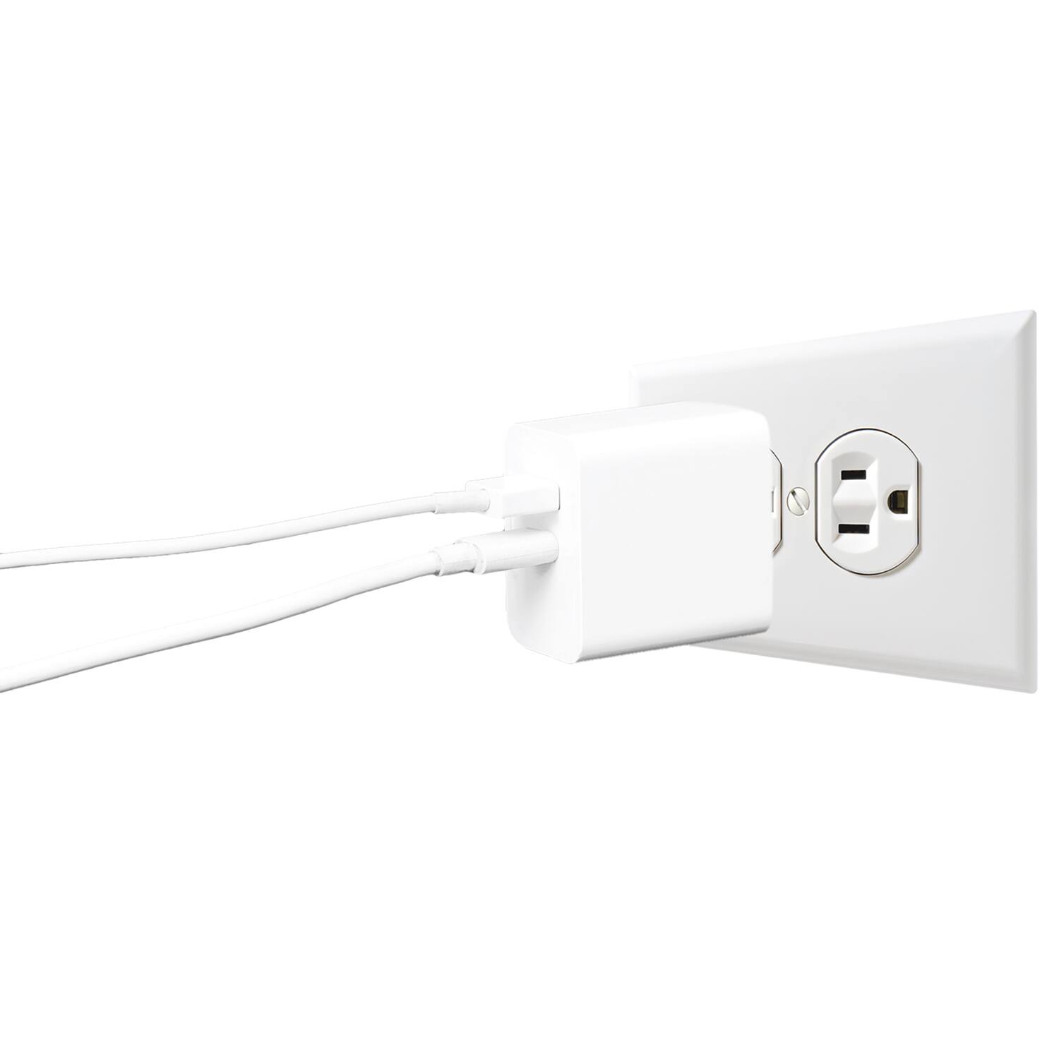 Back. Ciao Tech - 15W 5.4A 2-in-1 Home Charging Combo AC Wall Charger, USB-C Cable - White.