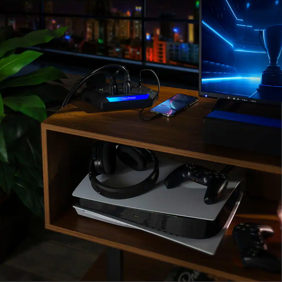 CyberPower GXS604C2 6 Outlet Surge Protector with RGB Lighting and USB ...