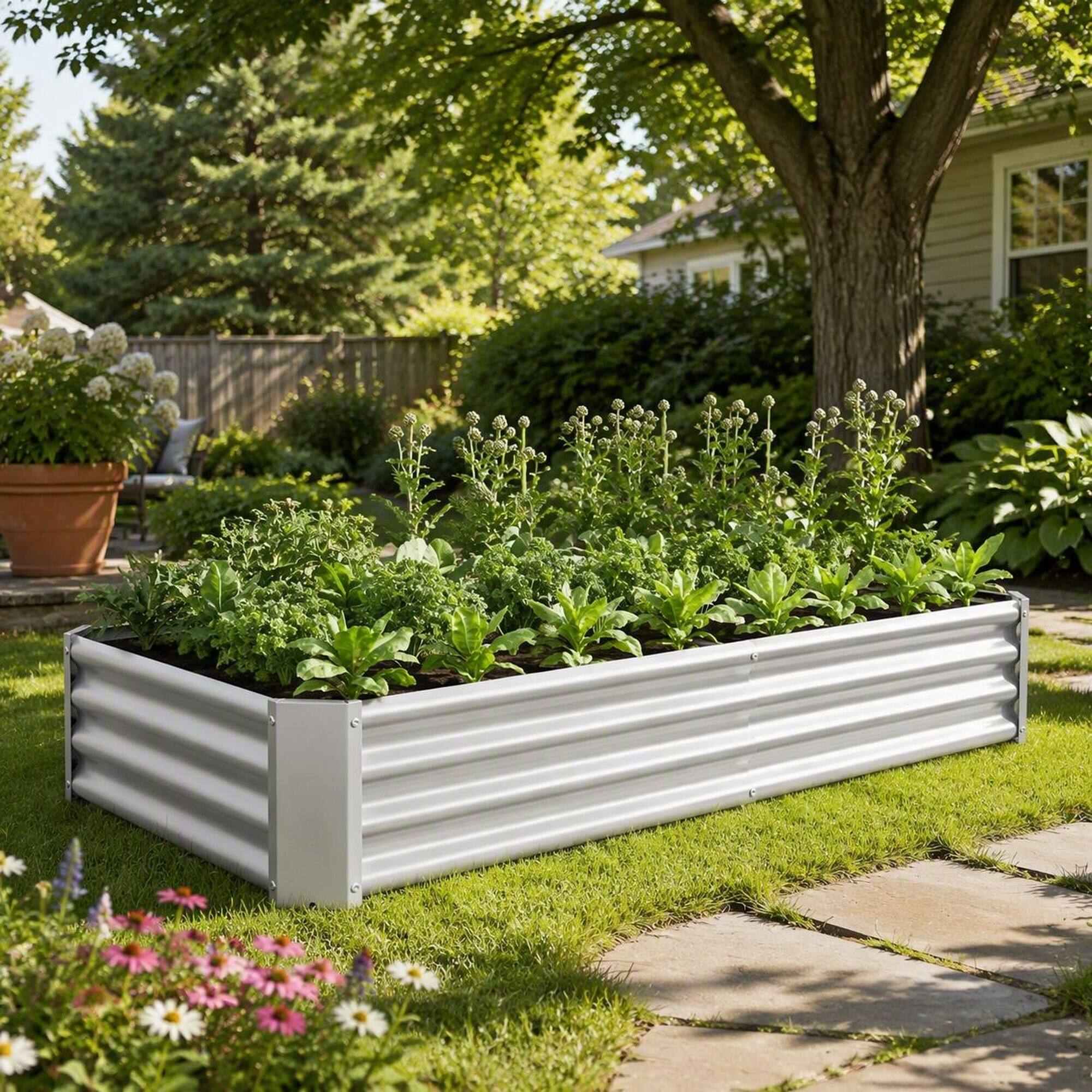 RYHNUYNE Outdoor Metal Raised Garden Bed 6x3x1ft Rectangular Corrugated ...