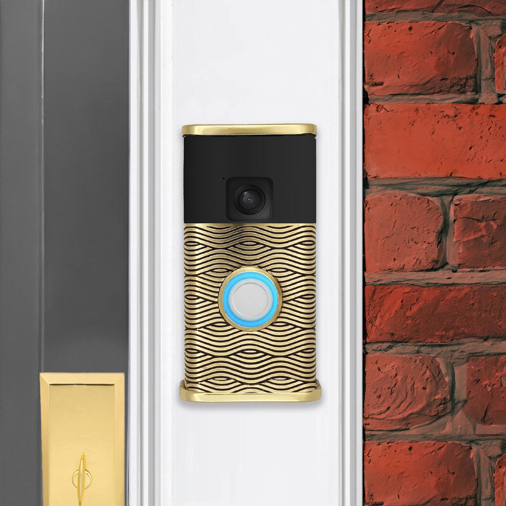 Alt View 3. Michael Healy - Waves Video Doorbell Cover (Ring Battery Doorbell 2024 Release) - Brass.