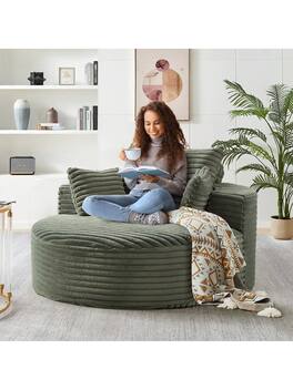 Trinkets Crazed - 55" L Corduroy Sponge Single Sofa, Oversized Round Chair,Fluffy Modern Sleeper Chair - Green