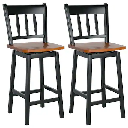 Front. Costway - Costway 2PCS Bar Stool 24.5" Swivel Counter Height Chair w/ Footrest - Black.