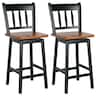 Costway - 2PCS Bar Stool 24.5" Swivel Counter Height Chair w/ Footrest - Black